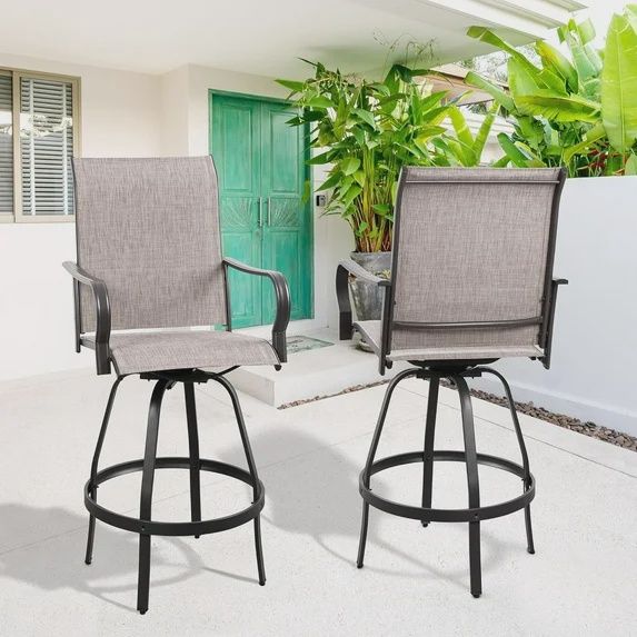 Vongrasig 2-Piece Outdoor Patio Swivel Bar Chairs Set in Gray