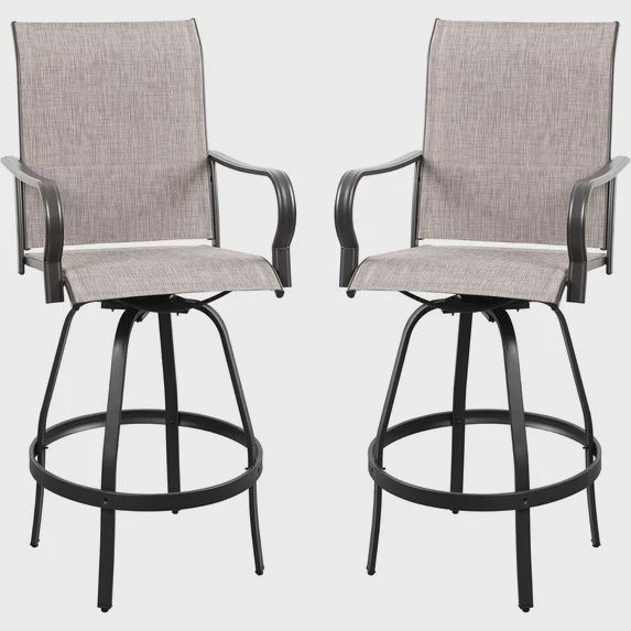 Vongrasig 2-Piece Outdoor Patio Swivel Bar Chairs Set in Gray