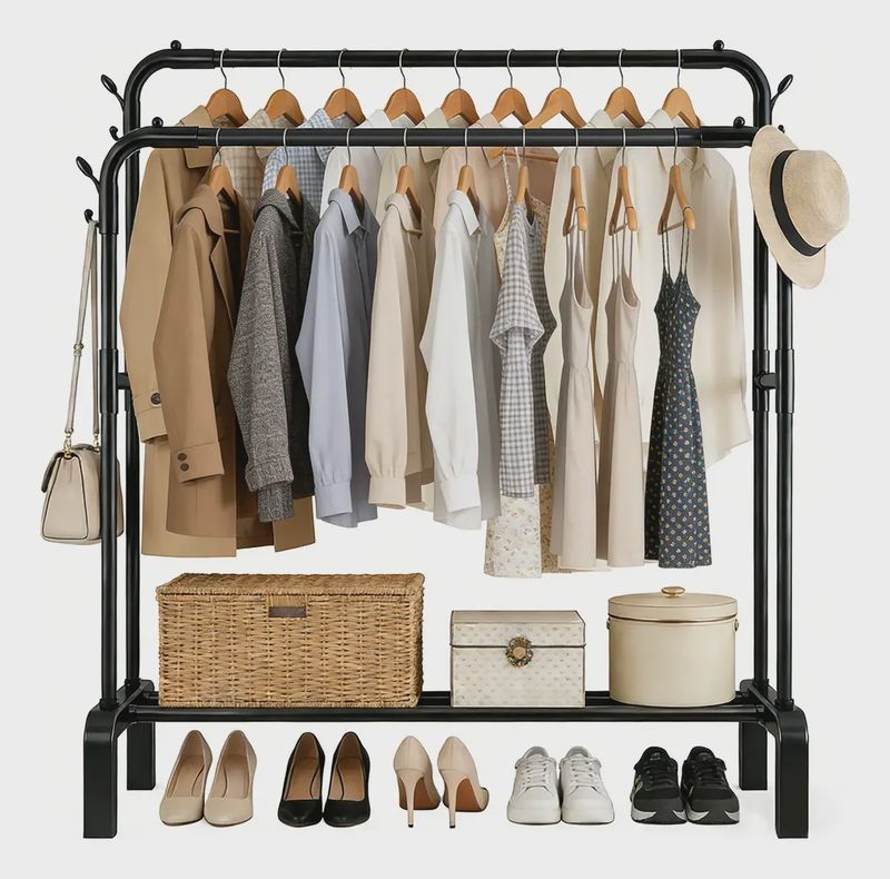 Metallic Coat Rack Hanging Clothesline Ceiling Organizer Clothes
