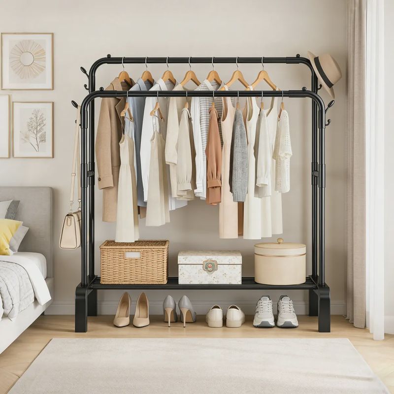 Metallic Coat Rack Hanging Clothesline Ceiling Organizer Clothes