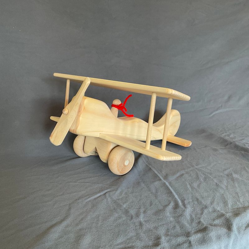 "red baron" bi-plane wooden toy