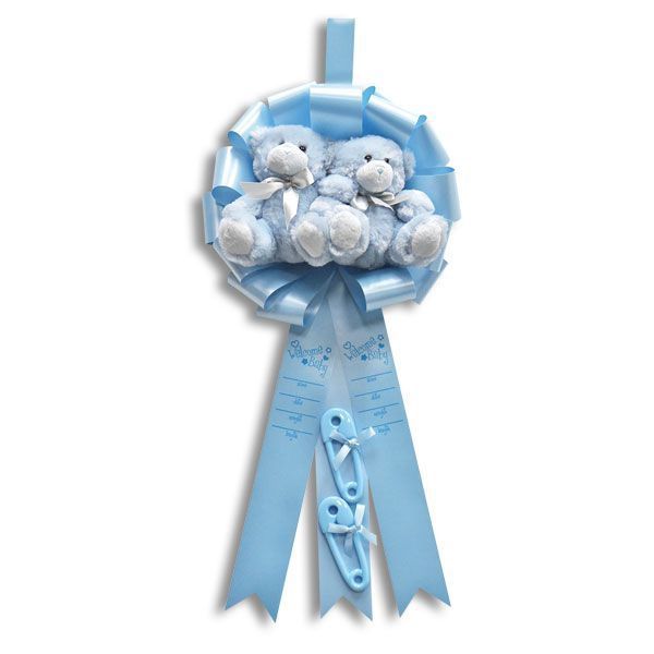 Announcement Ribbon - Twin Boy Bear