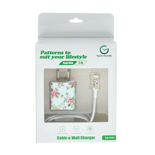 iPhone Cable / Wall Charger Floral