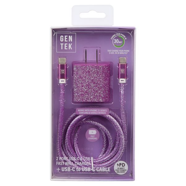 Gen Tek 20W Fast Charge Violet Glitter