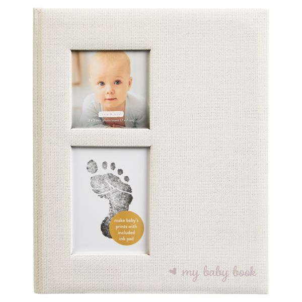 White Linen Baby Book with Inkpad