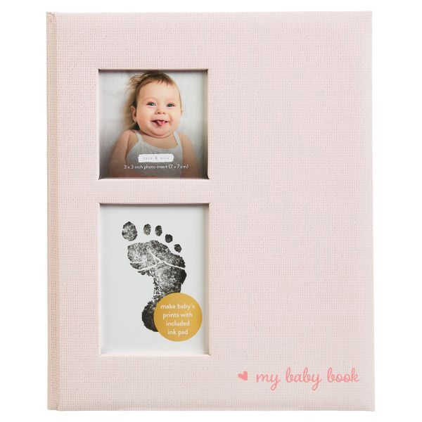 Pink Linen Baby Book with Inkpad