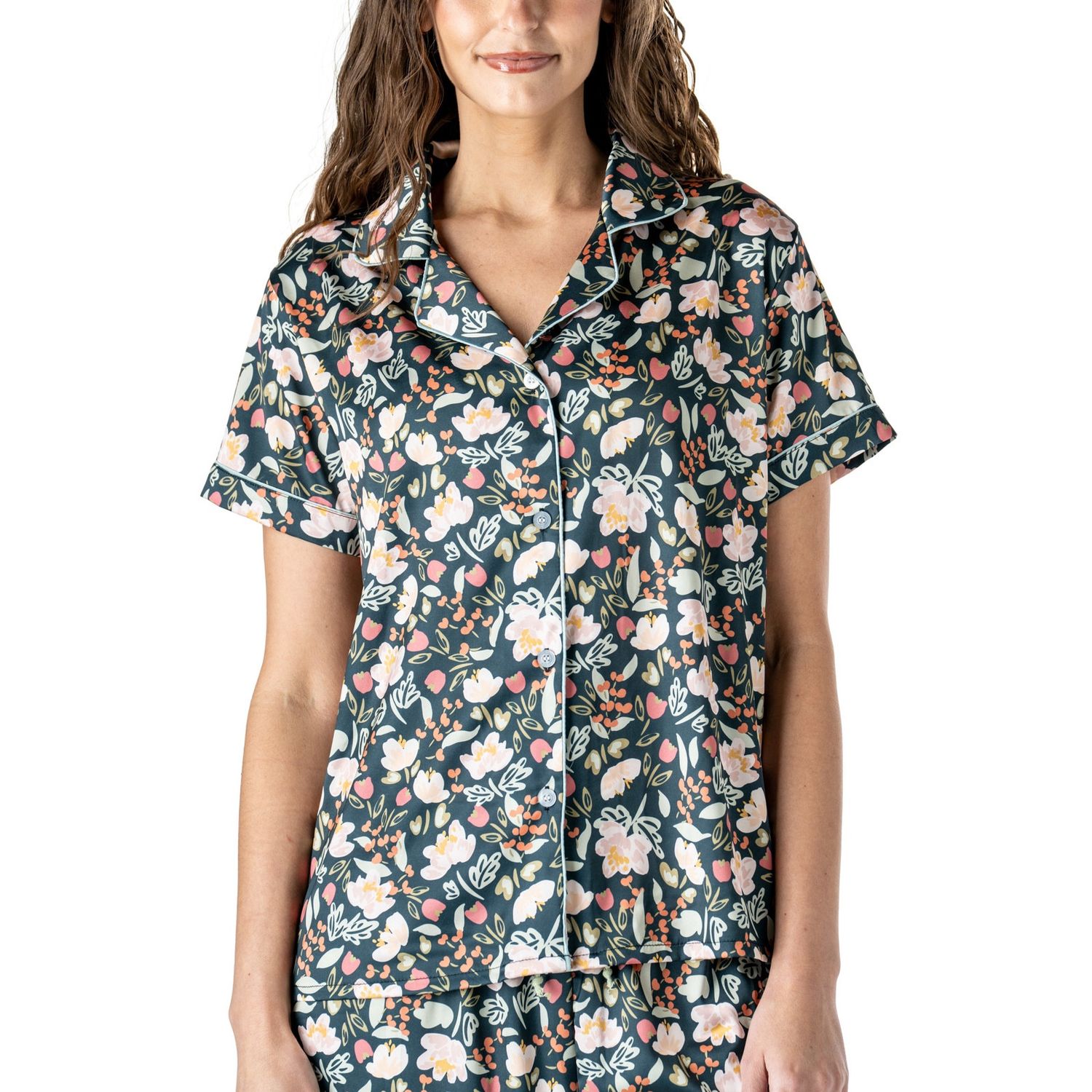 Hello Mello Satin Pajama Top Floral Design
