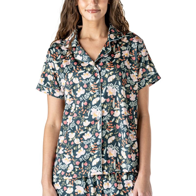 Hello Mello Satin Pajama Top Floral Design