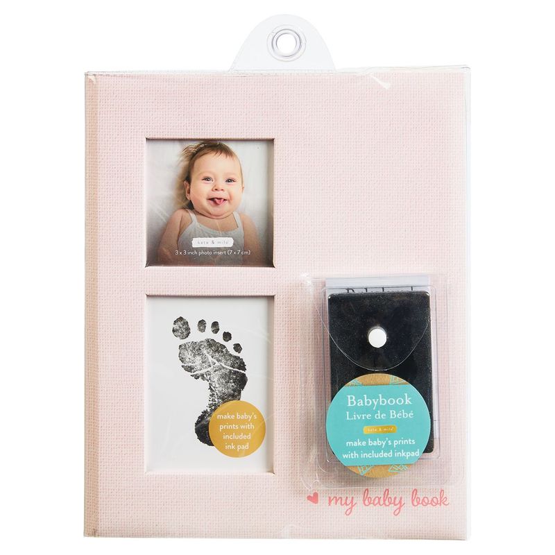 Pink Linen Baby Book with Inkpad