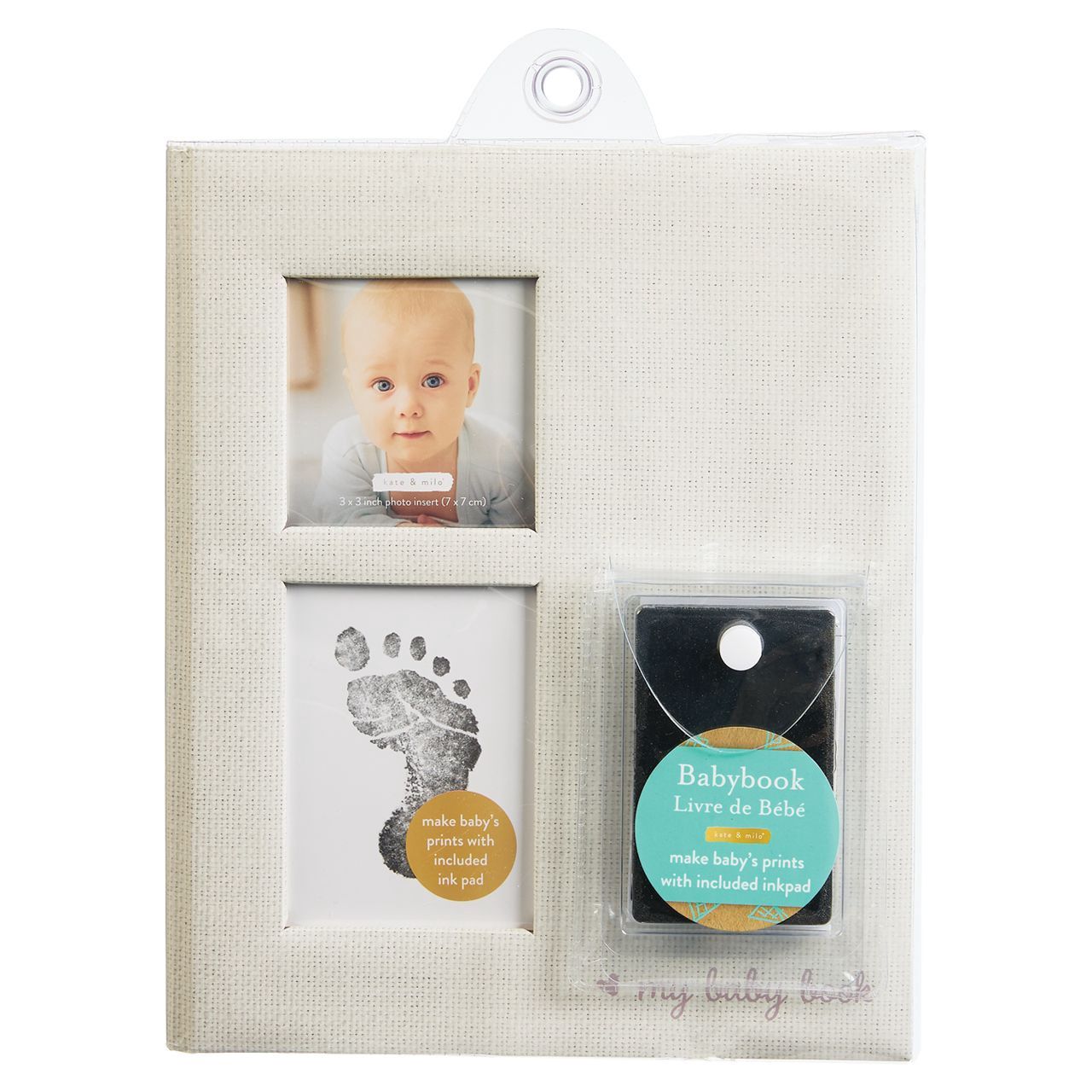 White Linen Baby Book with Inkpad