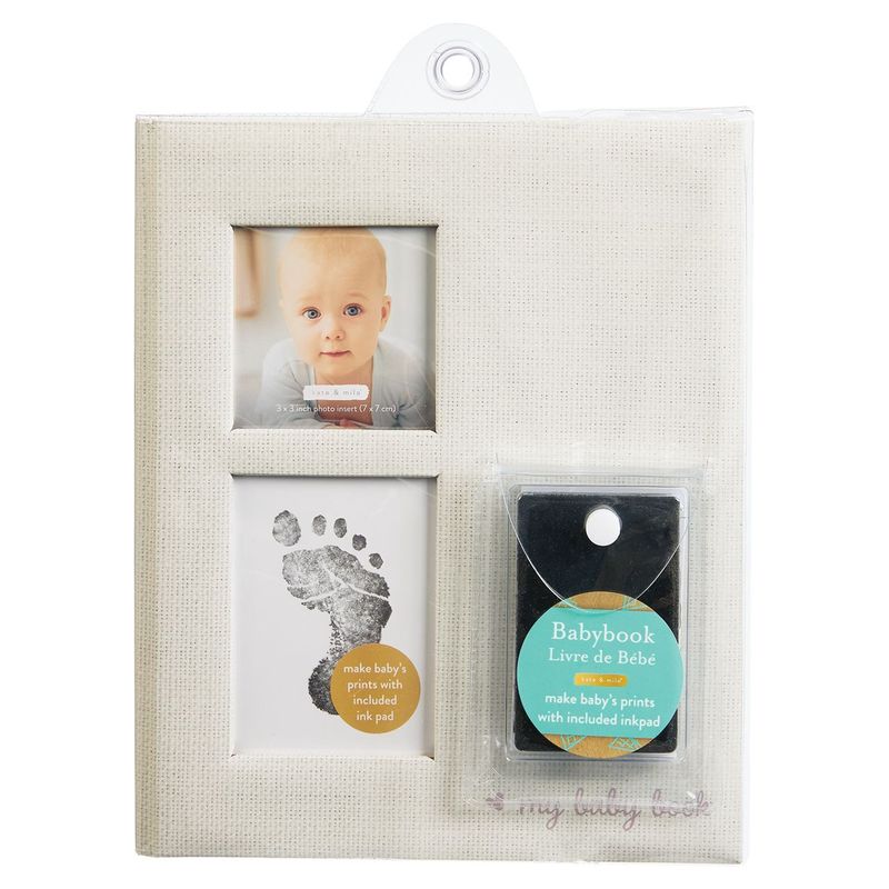 White Linen Baby Book with Inkpad