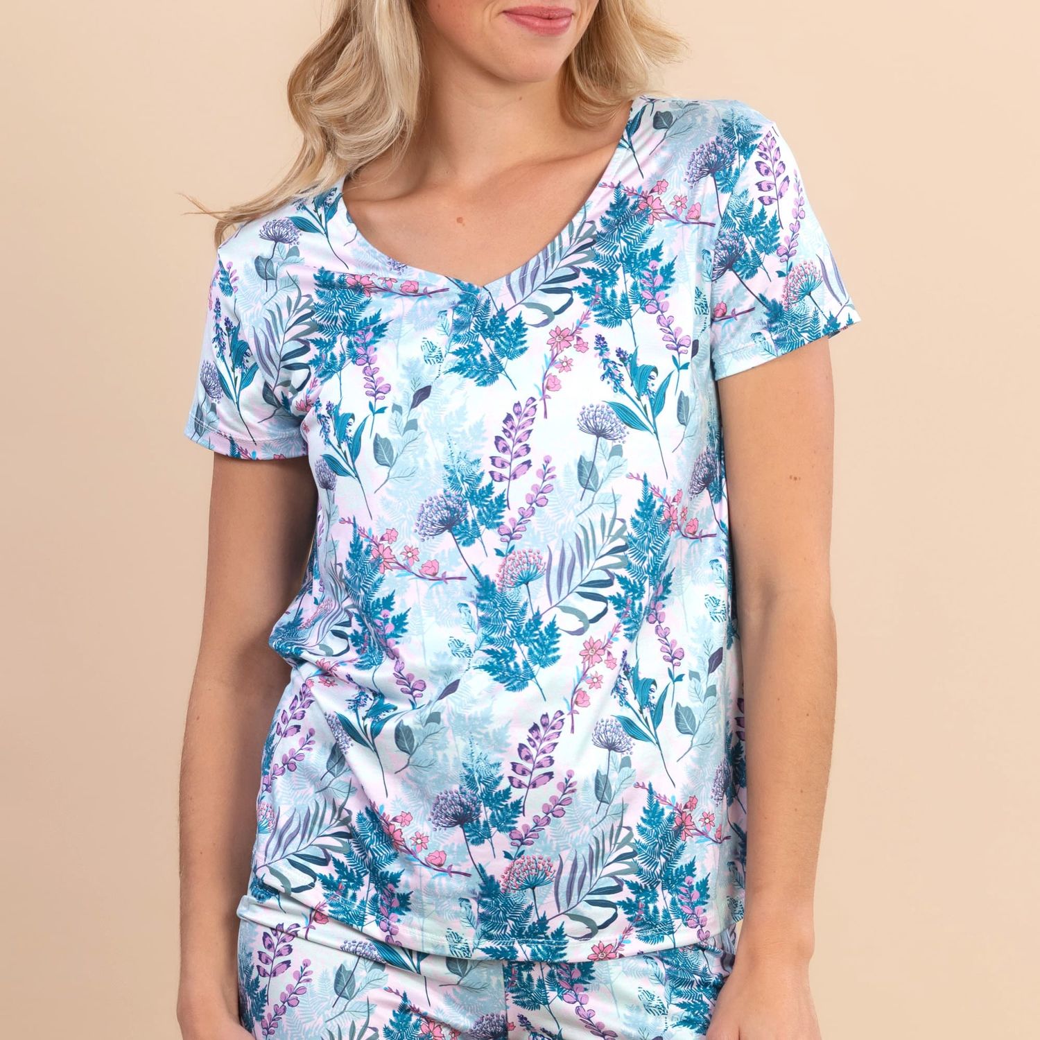 Forest Flowers V Neck Top, Size: Small