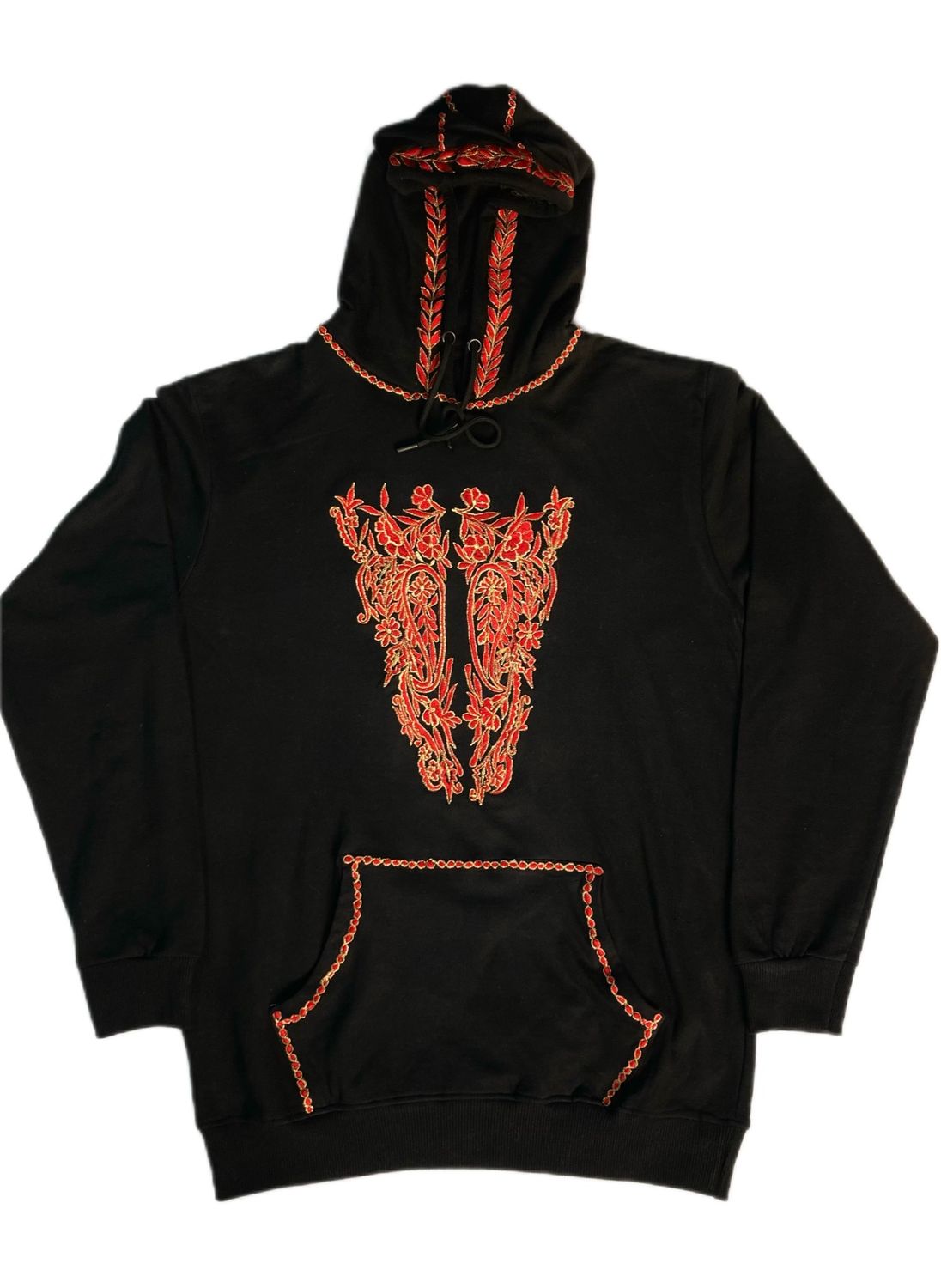 New Koshur Loose-Fit Hoodie with Traditional Badami Tilla ( Golden &amp; Red Thread Work)
