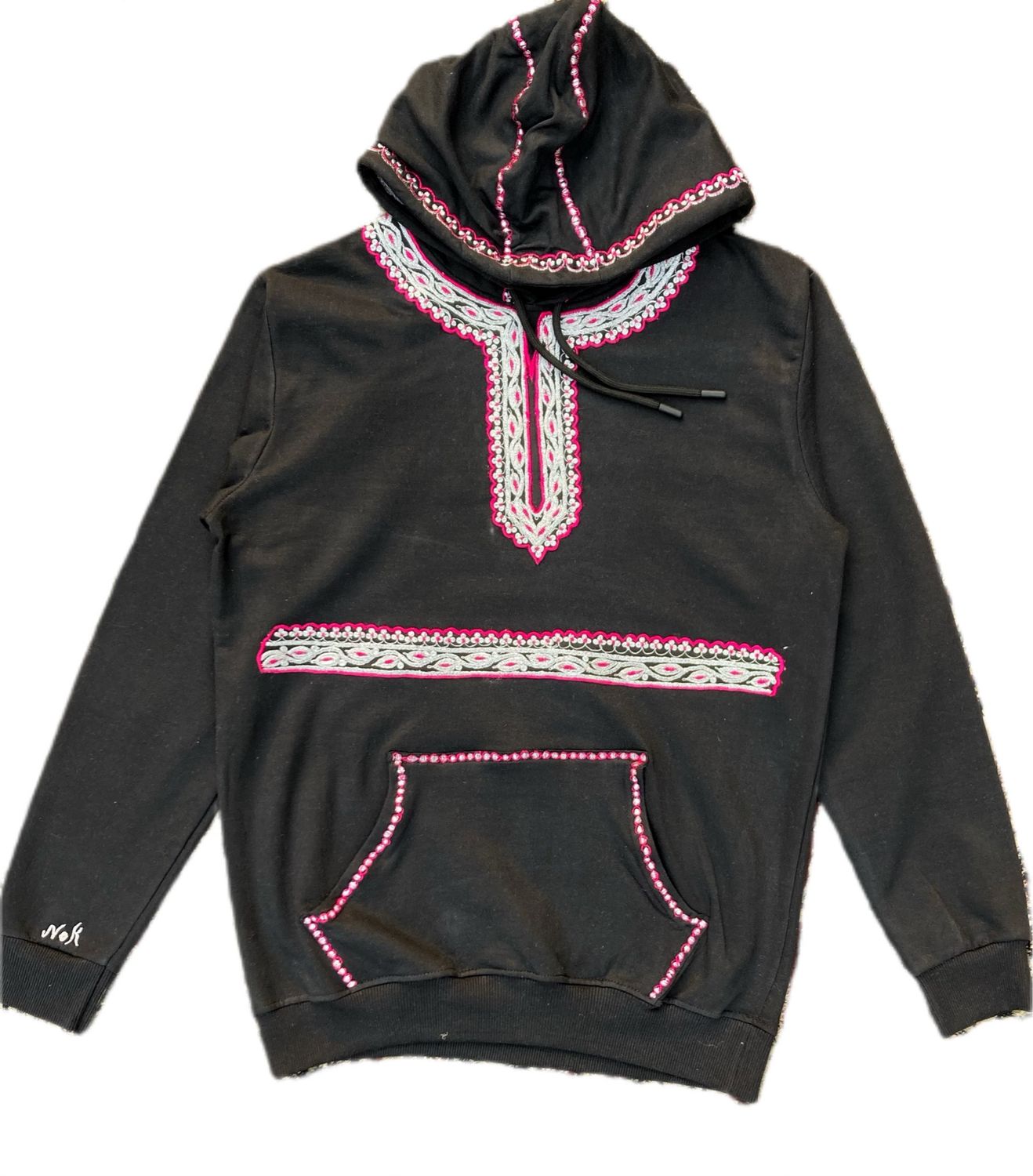 Loose Fit Hoodie With Traditional Tilla Design with Silver &amp; Purple Thread Work