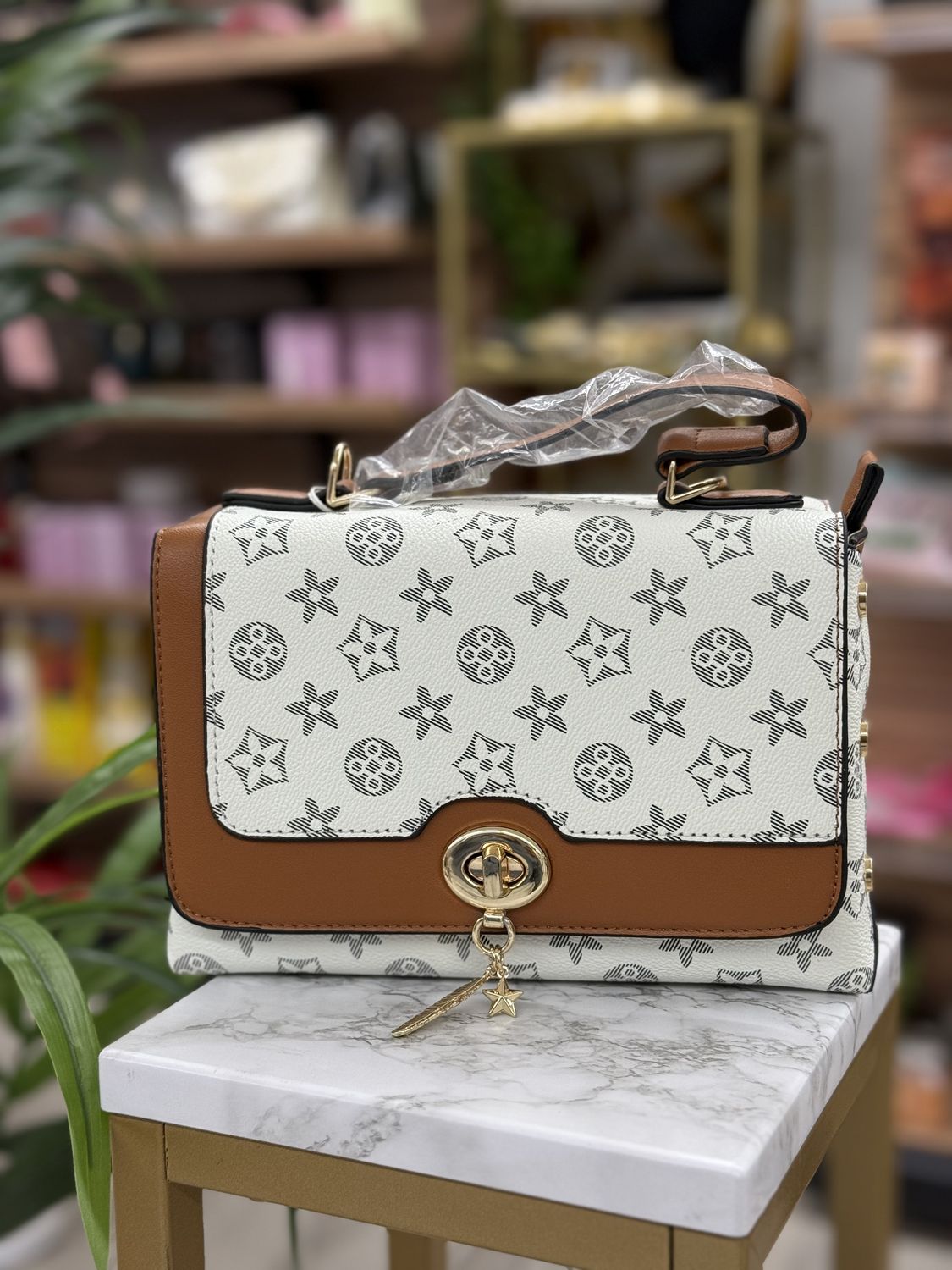 Damenhandtasche Model 2025, Umhängetasche, weiss-braun