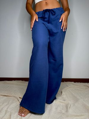 PANTALONE REGOLABILE, IN MUSSOLA - BLU