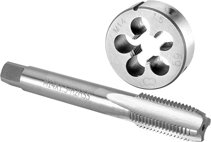 Burkit M14 X 1.5 Tap and Die Set, M14 x 1.5 Machine Thread Tap and Round Die Right Hand