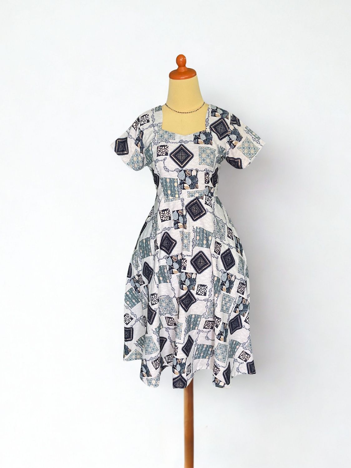 Blue Square Print Dailywear Dress