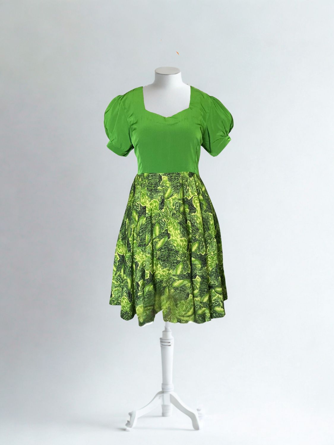 Harmony Green Puff Sleeves Flare Dress (XL)