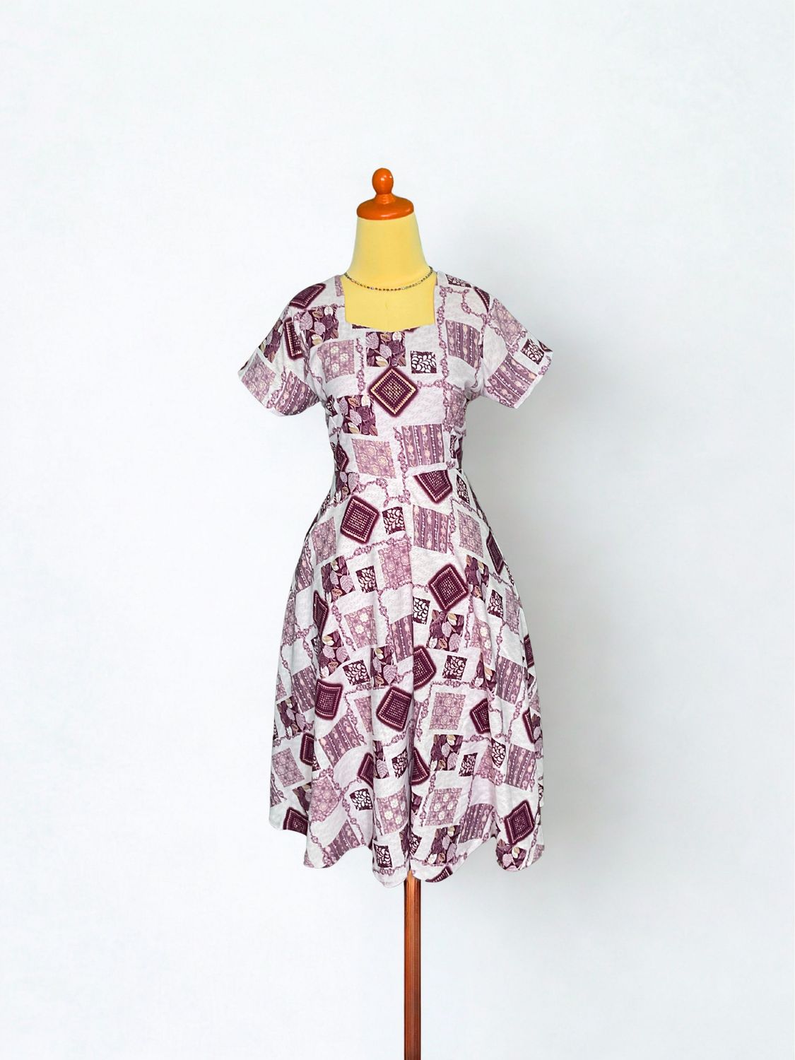 Purple Square Print Dailywear Dress (L)