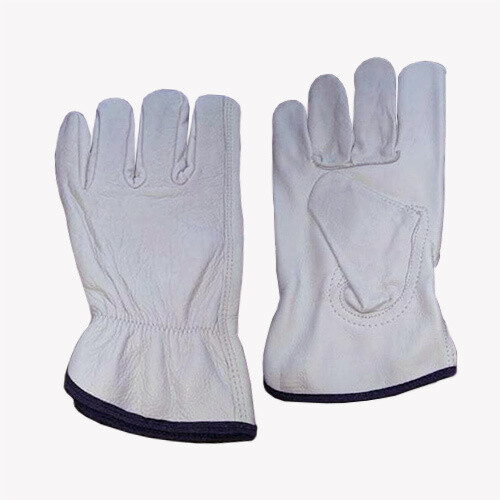 1 Pair -Cowhide Grain Leather Drivers, Work Safety Gloves- (Large)