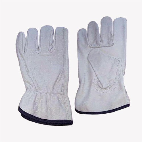 1 Pair -Cowhide Grain Leather Drivers, Work Safety Gloves-  (Medium)