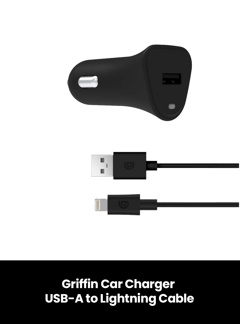 Griffin Car Charger with USB-A to Lightning Cable - BLACK