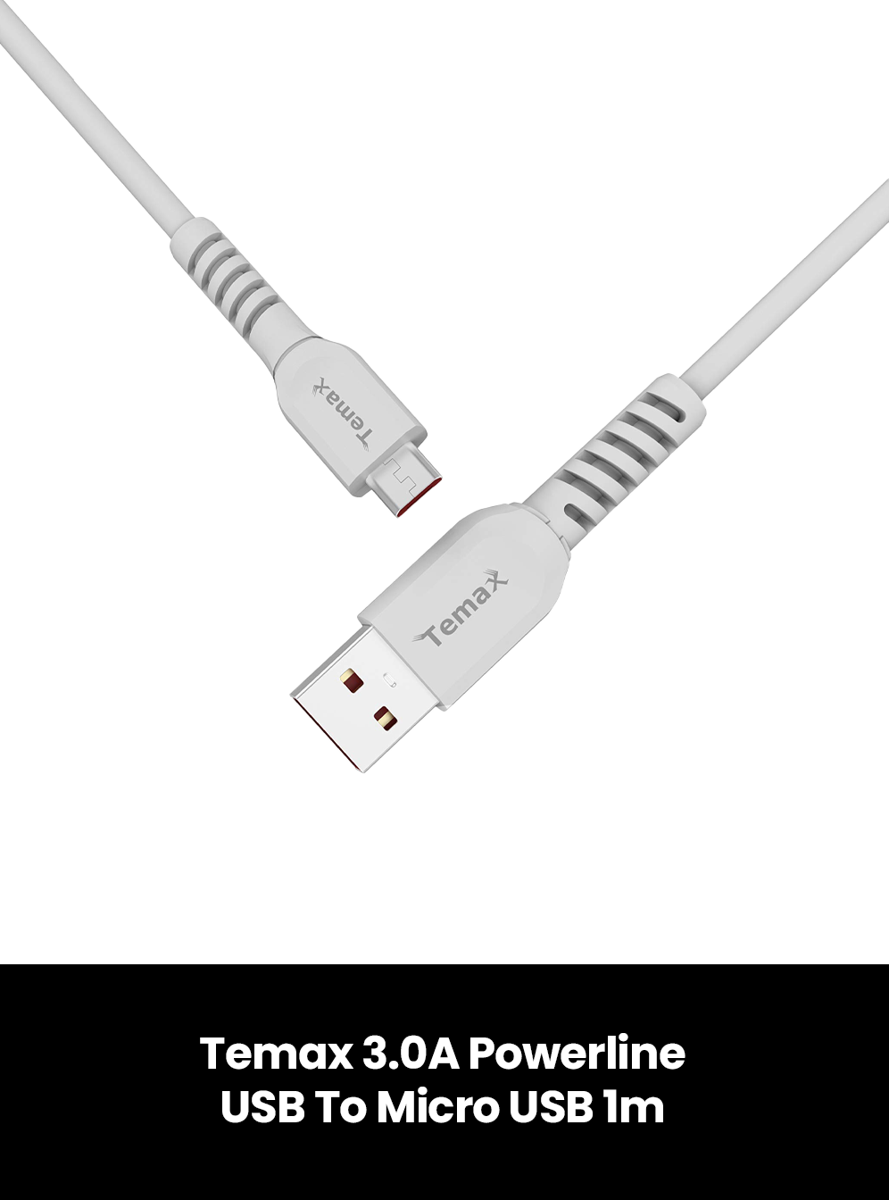 Temax 3.0A Powerline TPE Cables, Attribute 1: USB to Micro USB, Attribute 2: 1m, Attribute 3: White