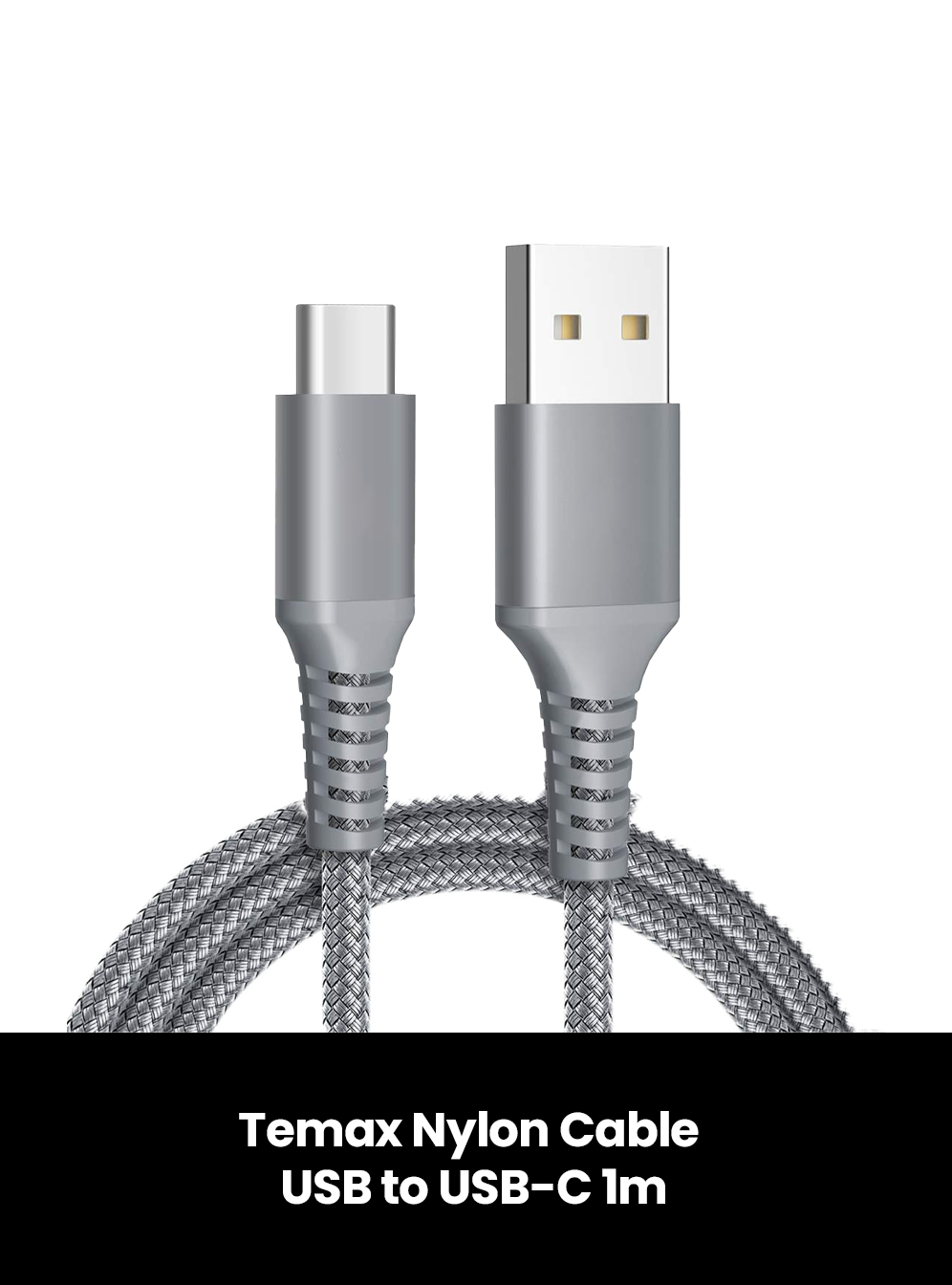 Temax Nylon Cable USB to USB-C 1m, Color: Grey