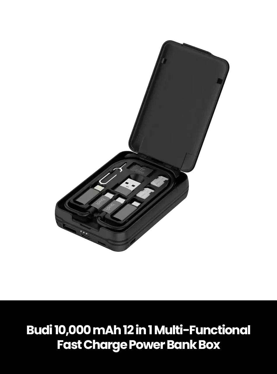 Budi 10,000 mAh 12 in 1 Multi-Functional Fast Charge Power Bank Box
