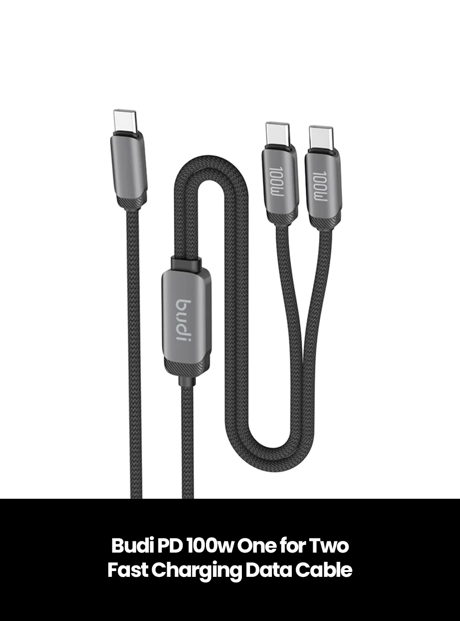 Budi PD 100w One for Two Fast Charging Data Cable, Type: Type-C to Dual Type-C