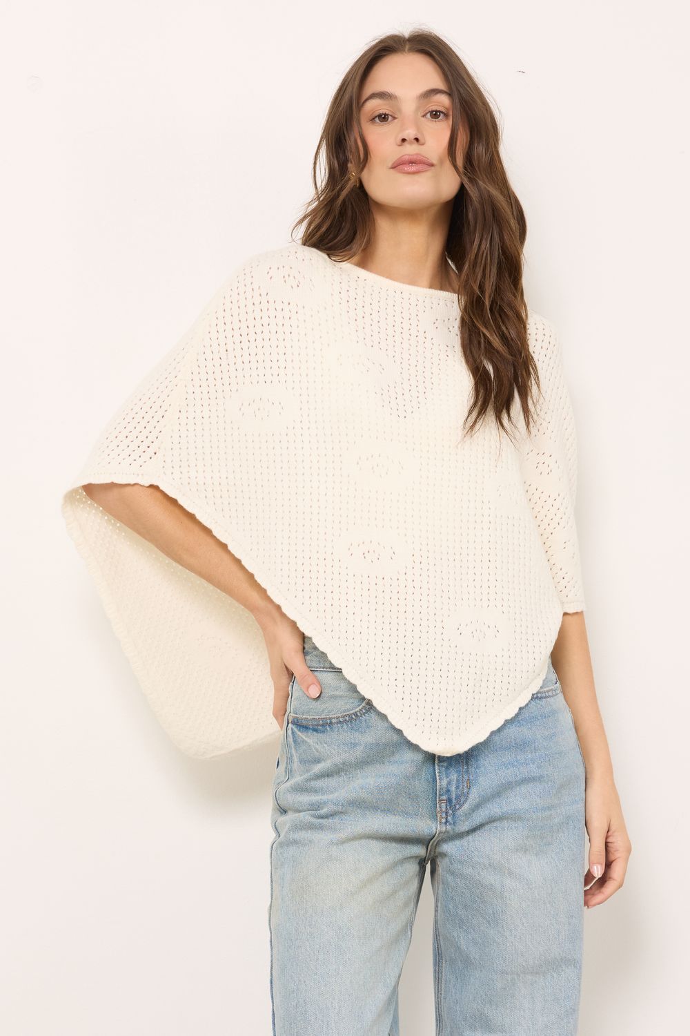 Cathy Ivory Knit Poncho
