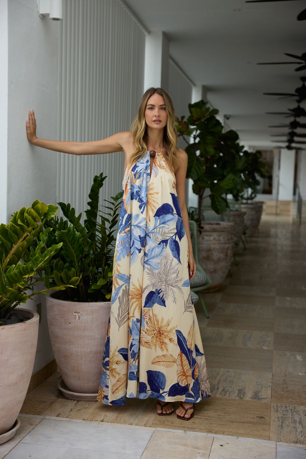 Palm Breeze Blue Combo Dress