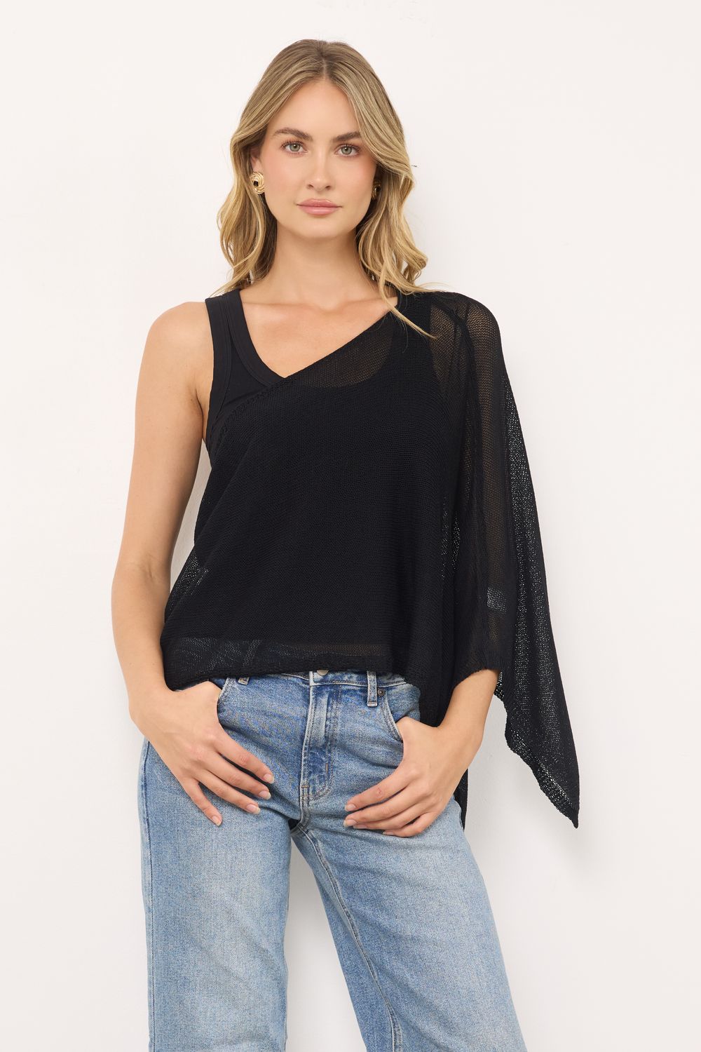 Solei Black Knit Poncho