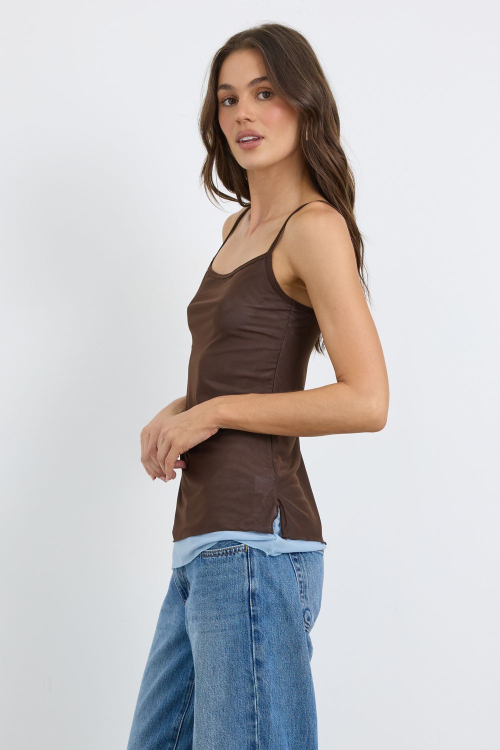 Layer It On Brown Light Blue Tank Top