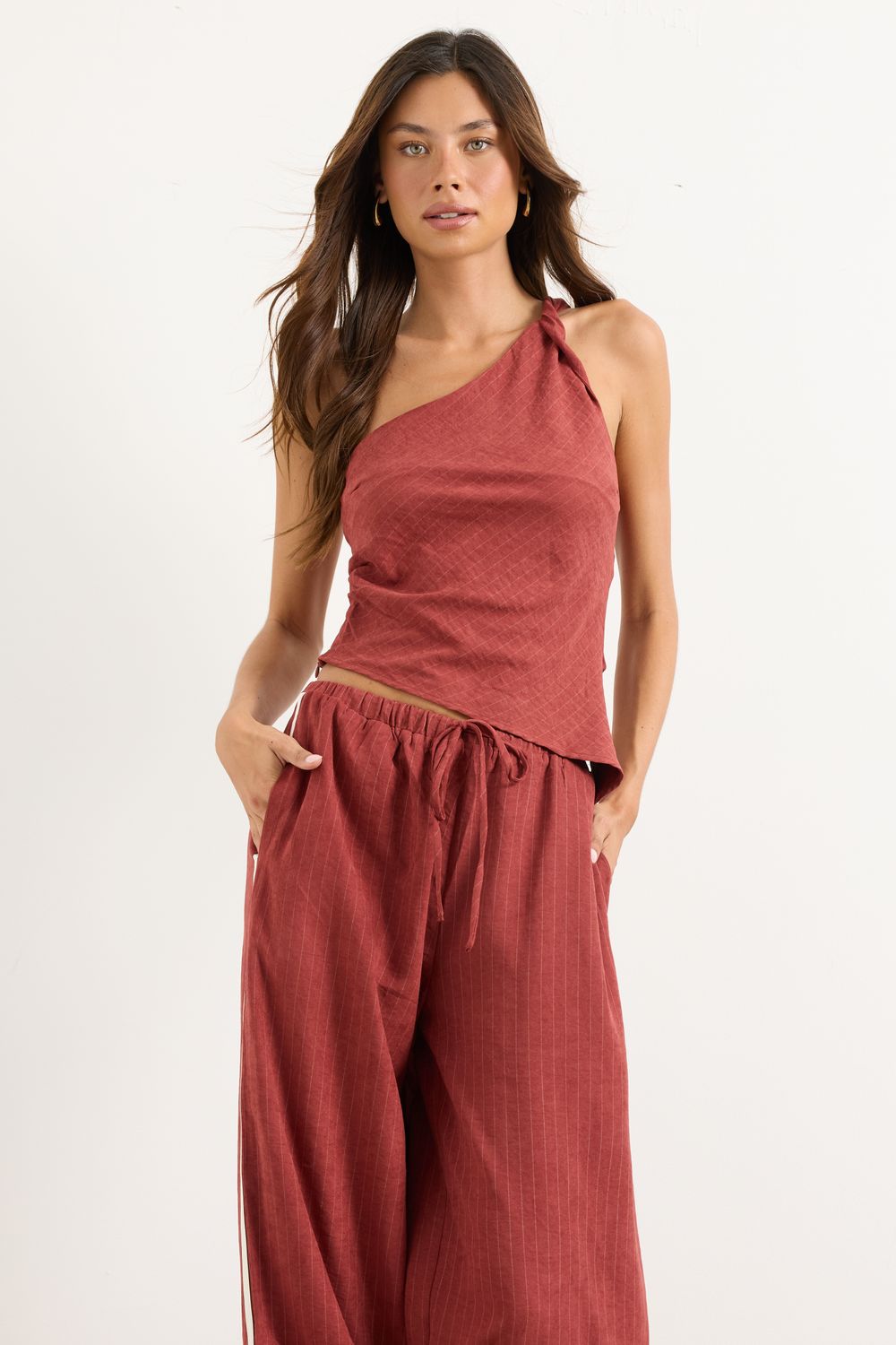 Trinity &amp; Bryce Burgundy Ivory Stripe Top