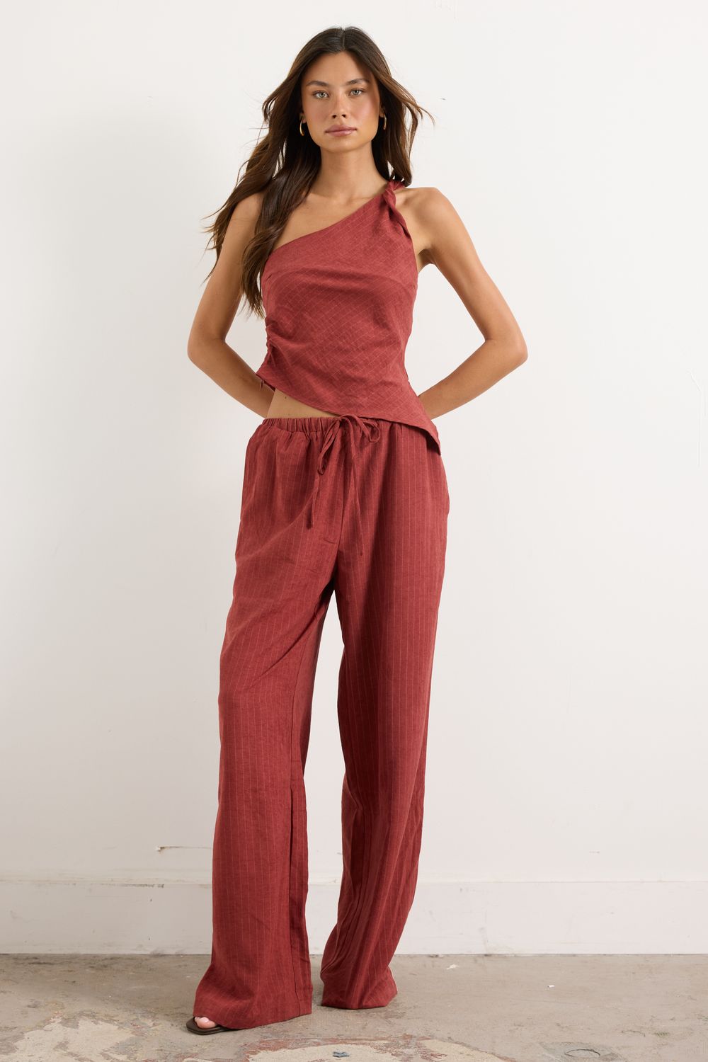 Trinity &amp; Bryce Burgundy Ivory Stripe Pants