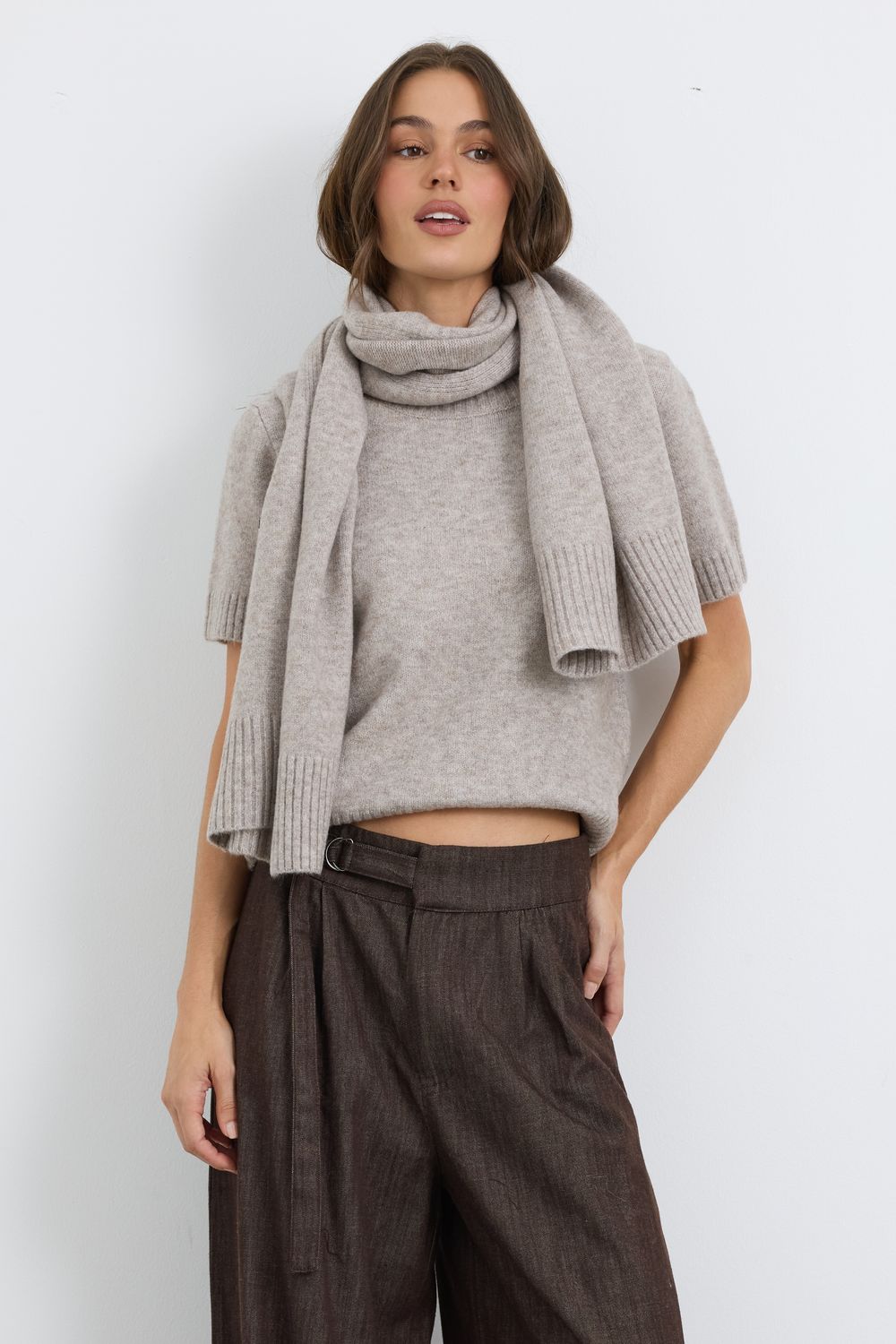 I'm Hot &amp; I'm Cold Light Mocha Knit Top