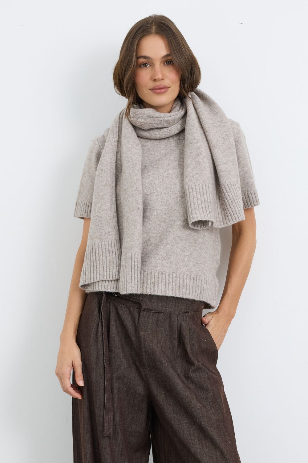 I'm Hot &amp; I'm Cold Light Mocha Knit Top