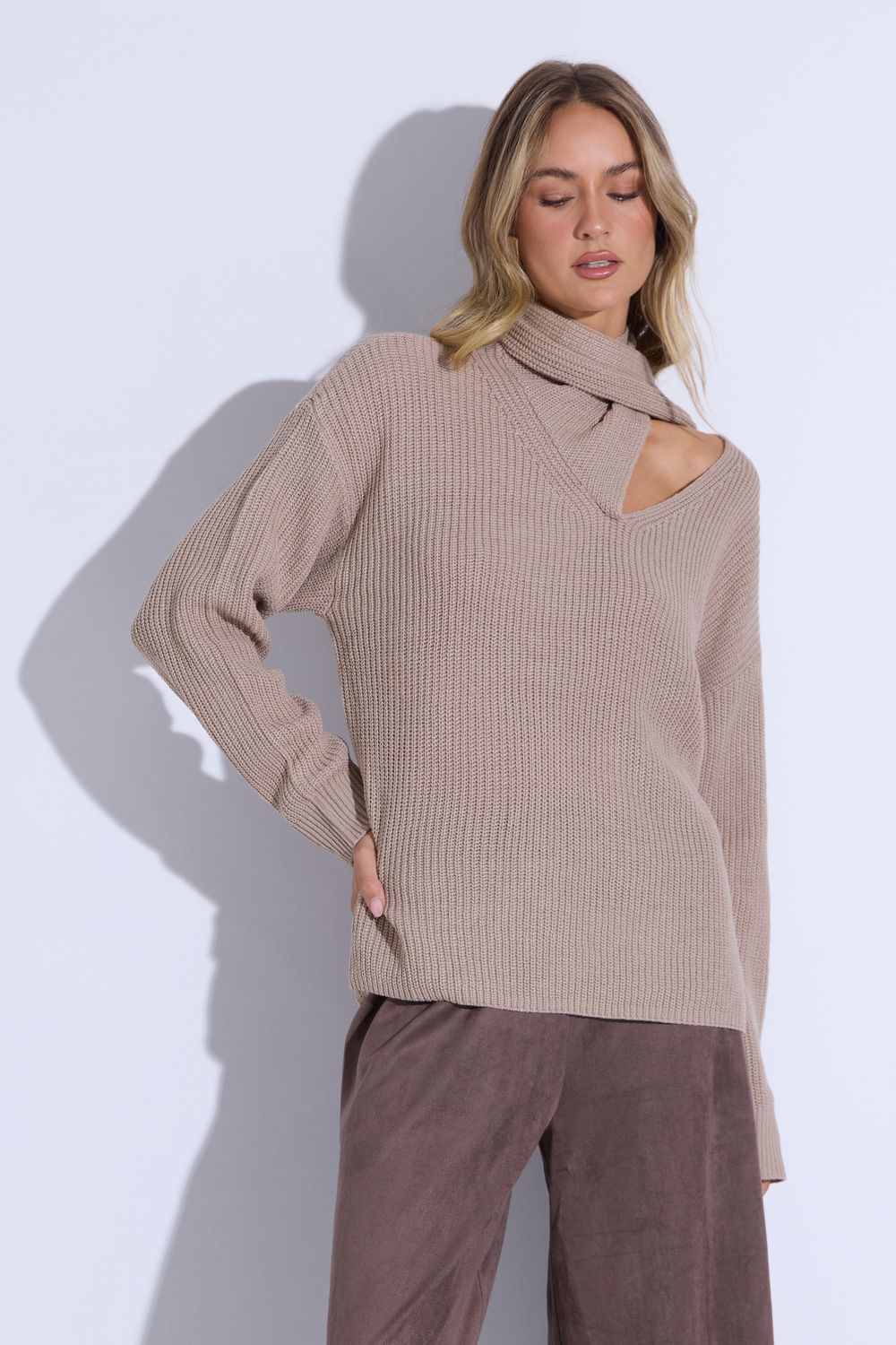 Nhyieomyiah Taupe Knit Top
