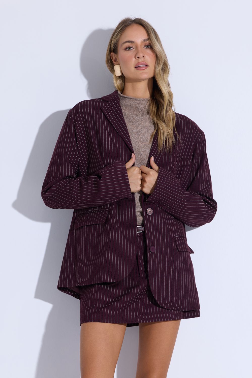 Fable Burgundy Stripe Blazer