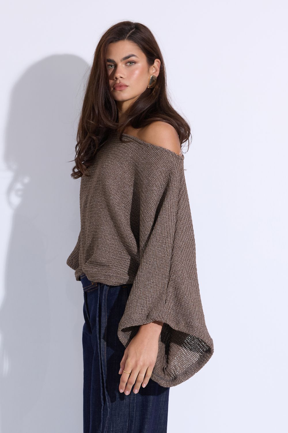 She's Pistachio Ice Cream Brown Knit Top