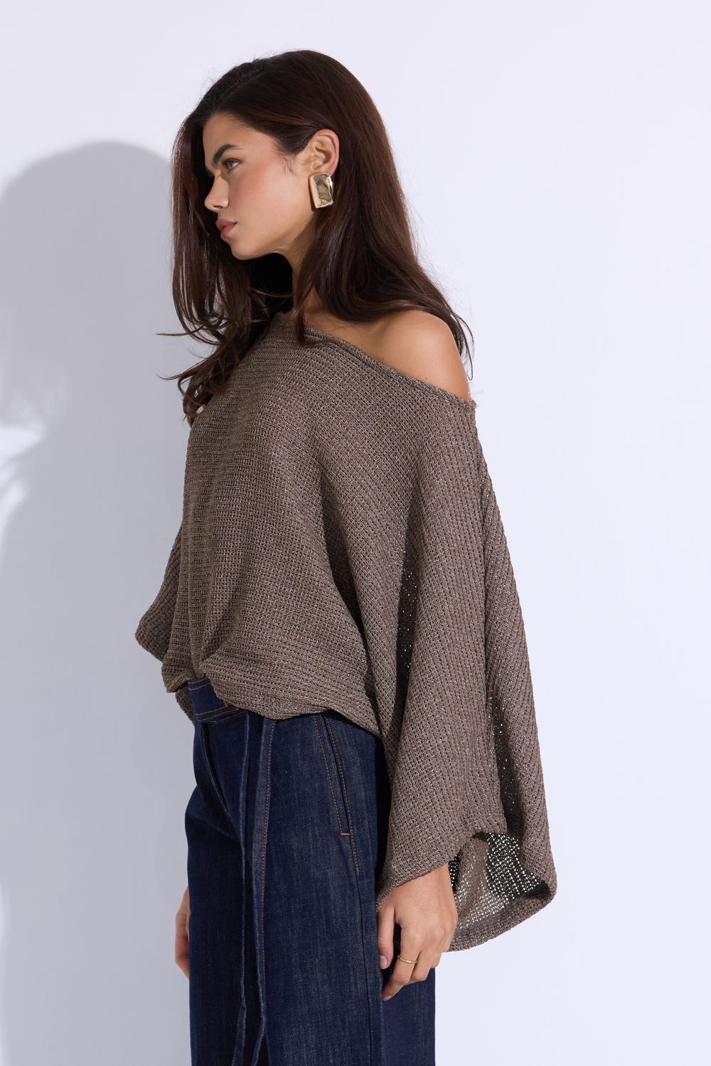She's Pistachio Ice Cream Brown Knit Top