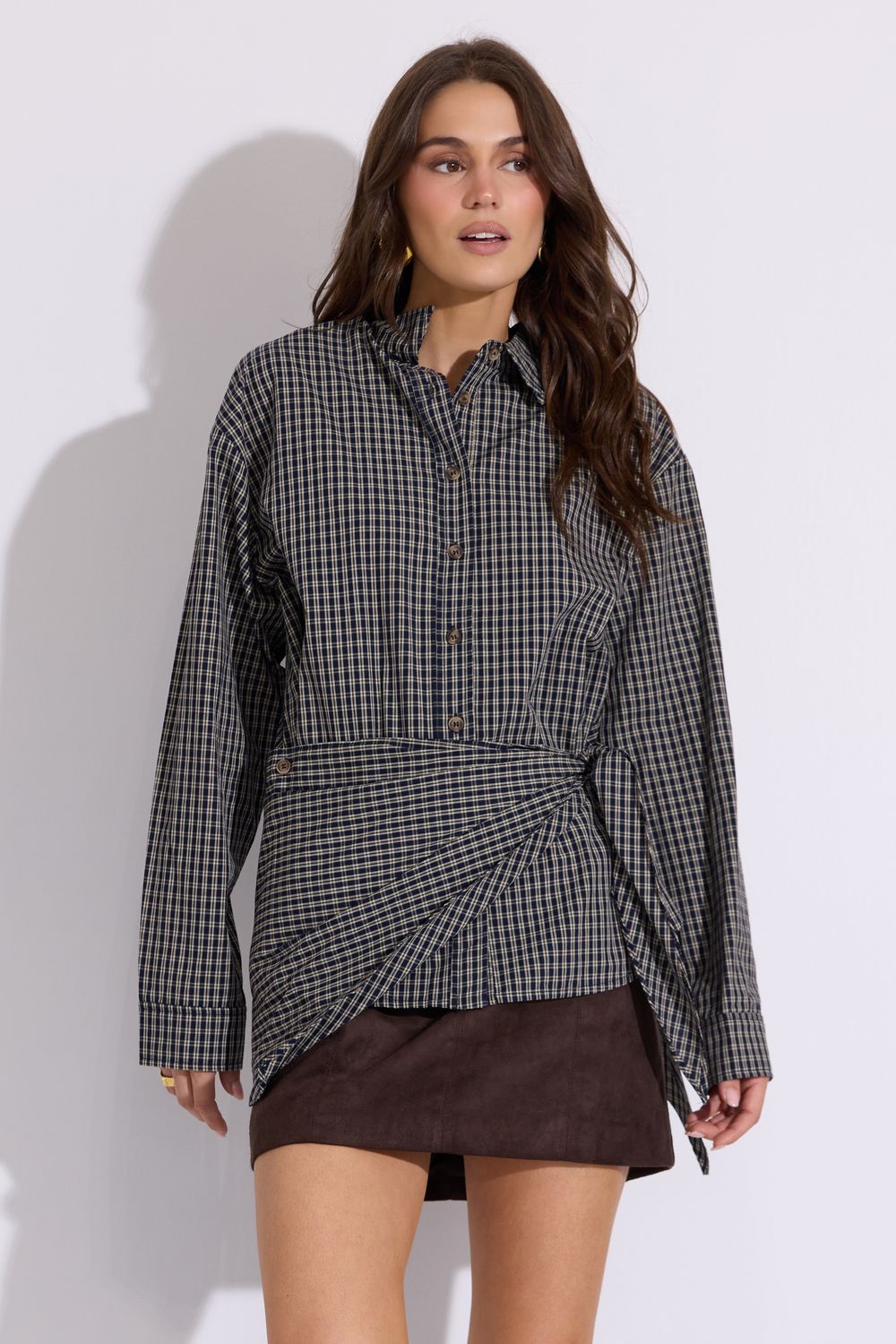 Emma Loves Farmers Navy Plaid Top