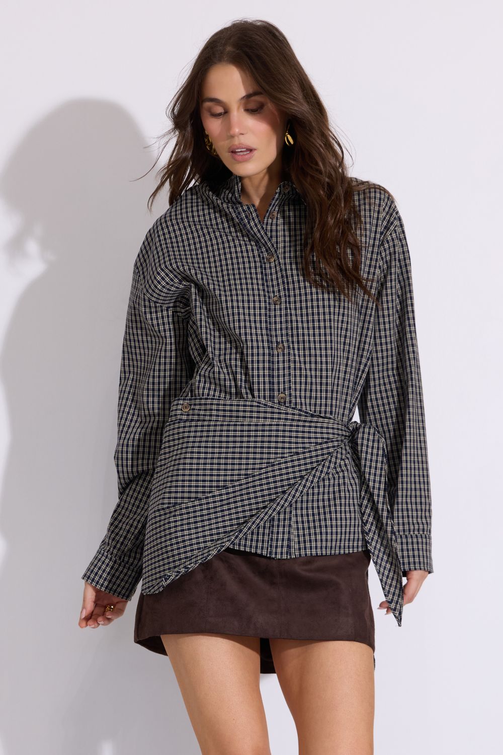 Emma Loves Farmers Navy Plaid Top