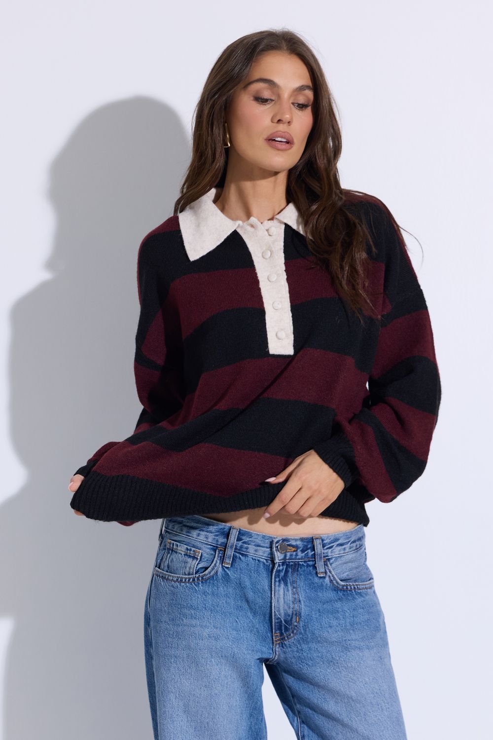 Polo Groupie Red Wood Knit Top