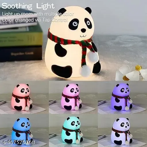 Rechargeable Panda Lamp, Cute Slicone Kawaii Night Lamp For Bedroom With Touch Gesture 7 Color Changing Adorable Christmas Gift Kids, Light,Table,Beside Kids Room (Panda-Lampled, White)