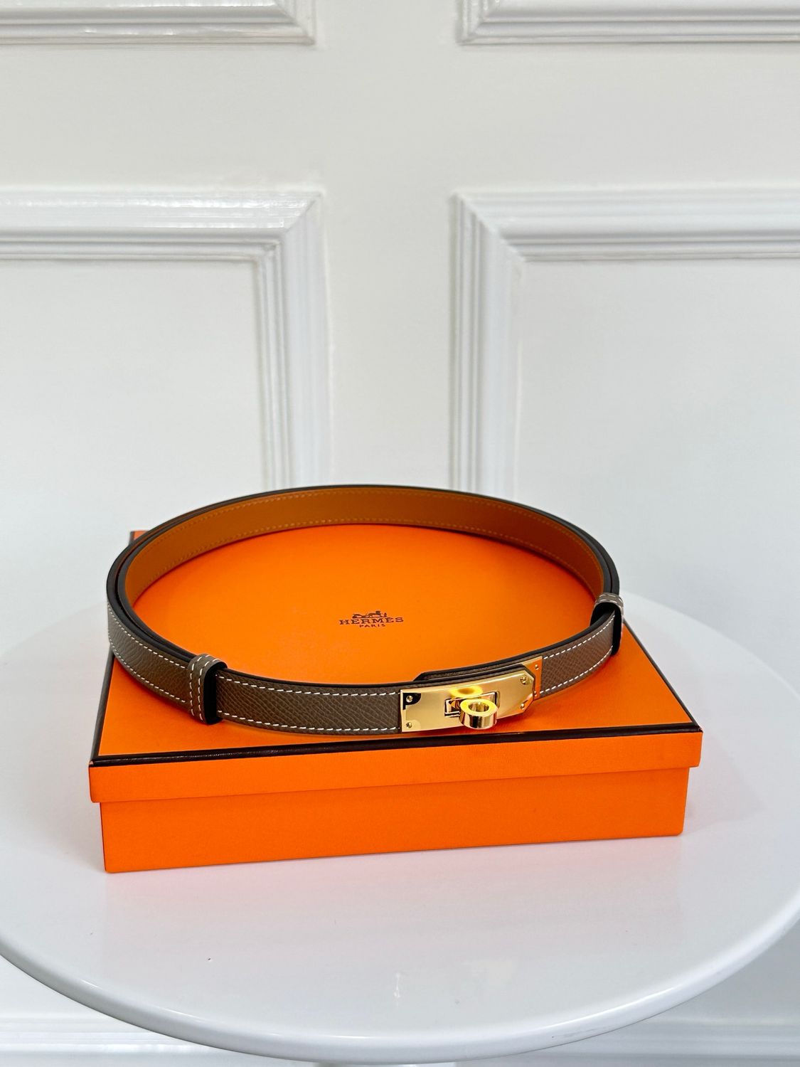 Kelly 18 belt Etoupe GHW Stamp W