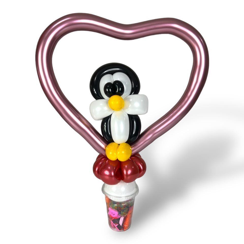 Balloon Animal Penguin in a Heart Treat Cup