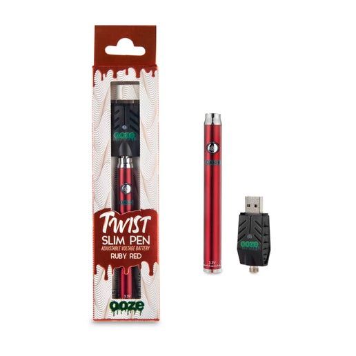 Ooze Adjustable Slim Twist Pen Battery w/ USB Charger (Ruby Red)
